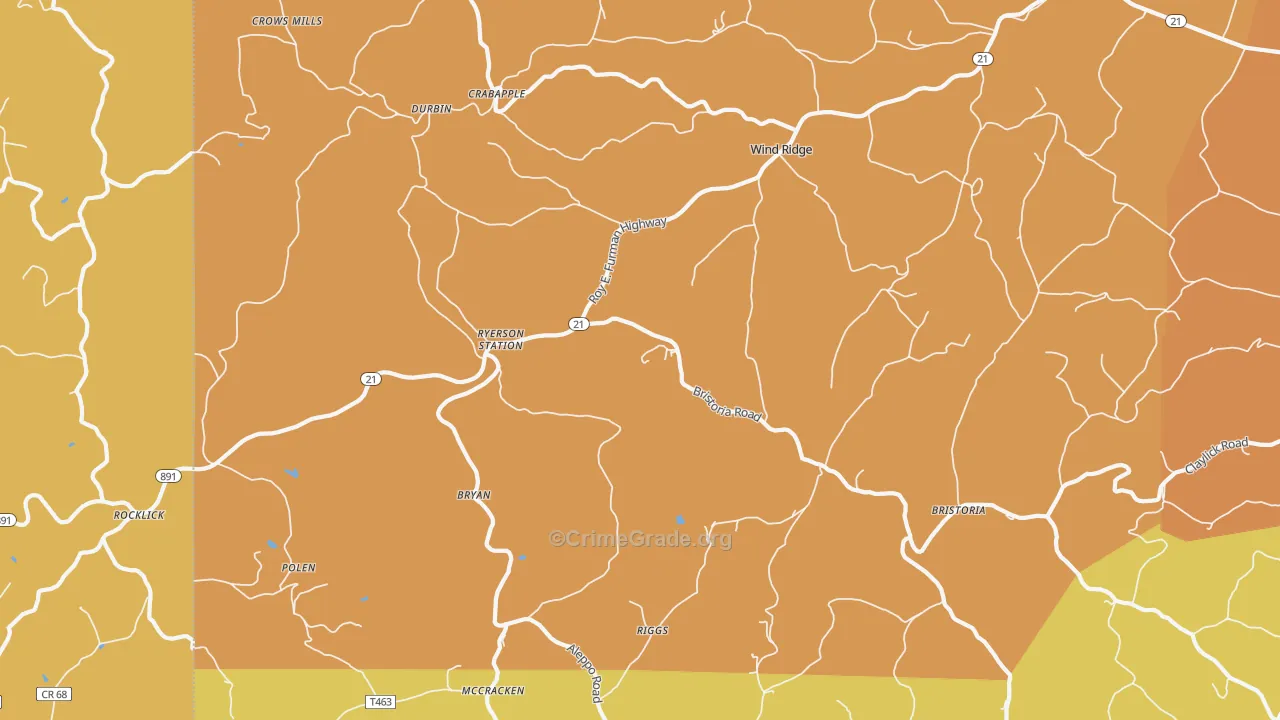 Wind Ridge, PA Map of Robbery Rates