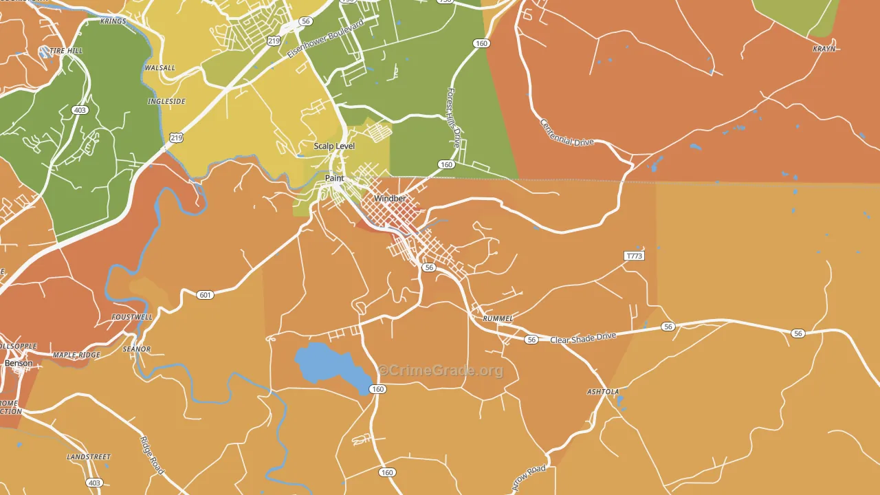 Windber, PA Map of Robbery Rates