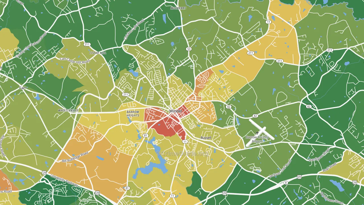 Winder, GA Map of Robbery Rates