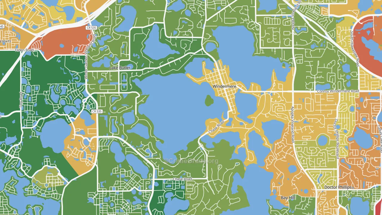 Windermere, FL Map of Robbery Rates
