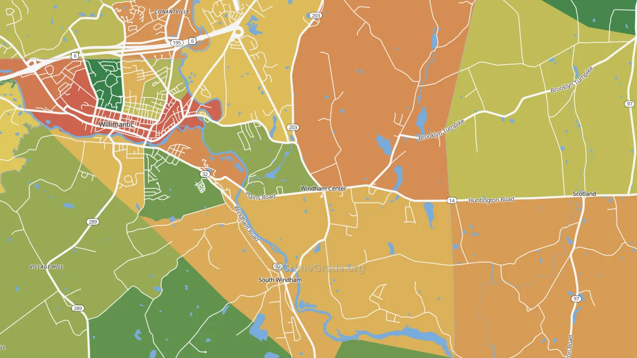 Windham, CT Map of Robbery Rates