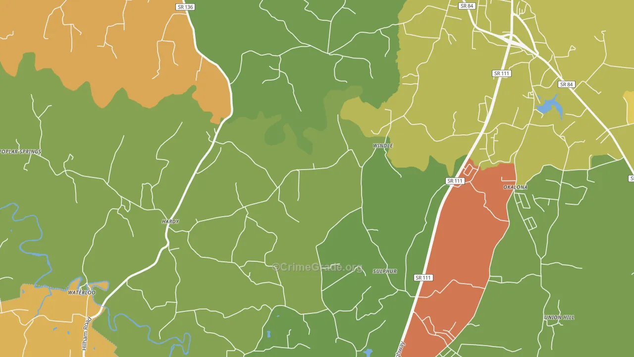Windle, TN Map of Robbery Rates