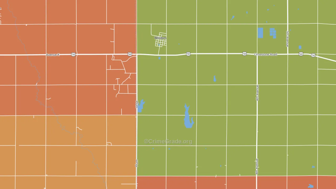 Windom, KS Map of Robbery Rates