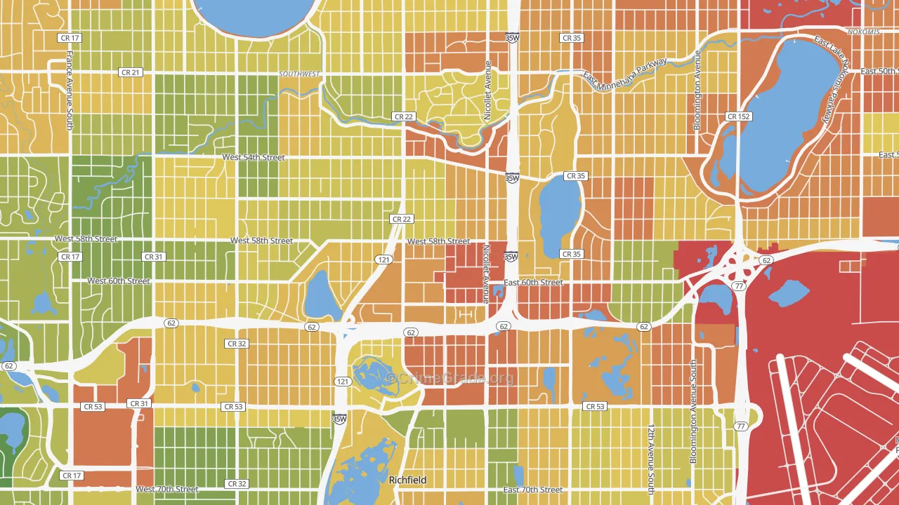 Windom, Minneapolis, MN Map of Robbery Rates