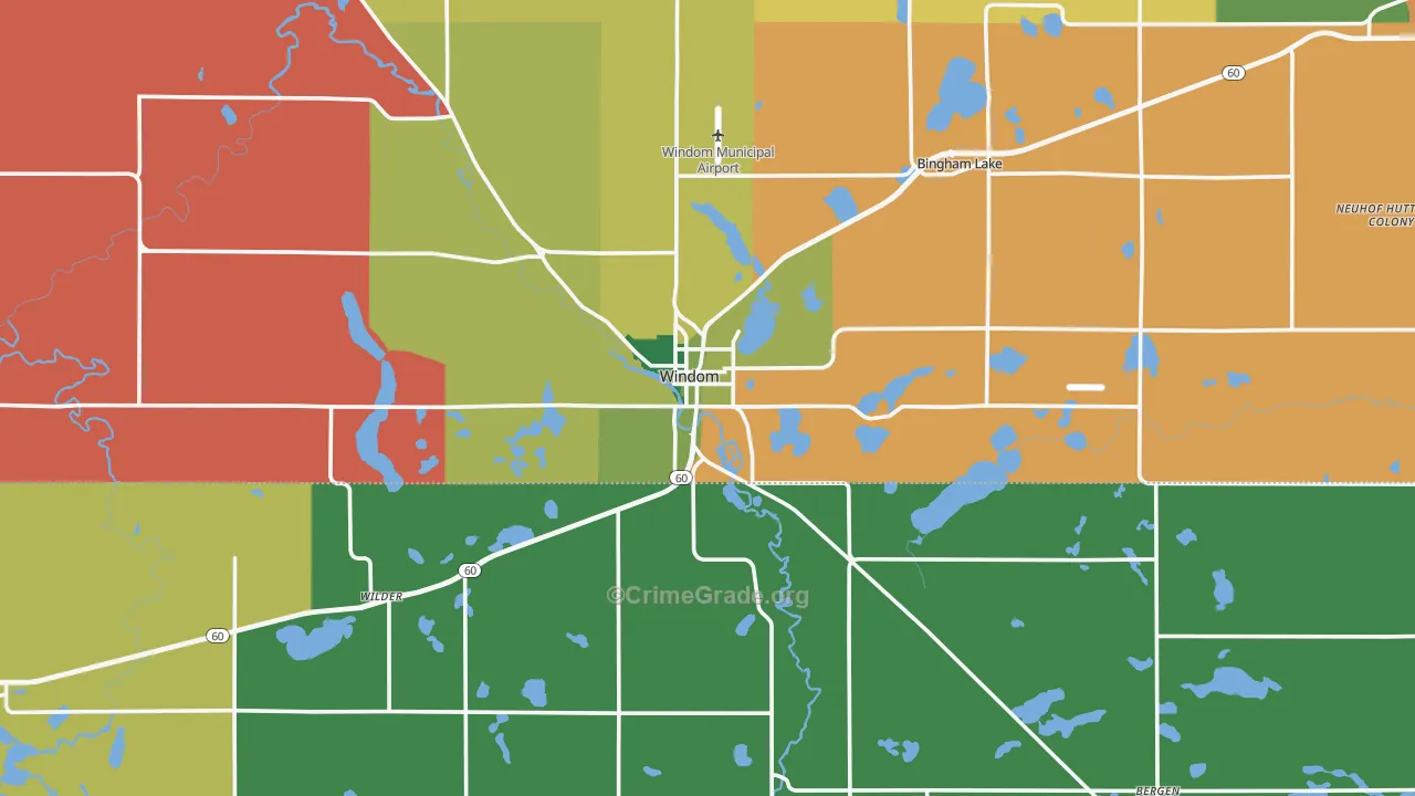 Windom, MN Map of Robbery Rates