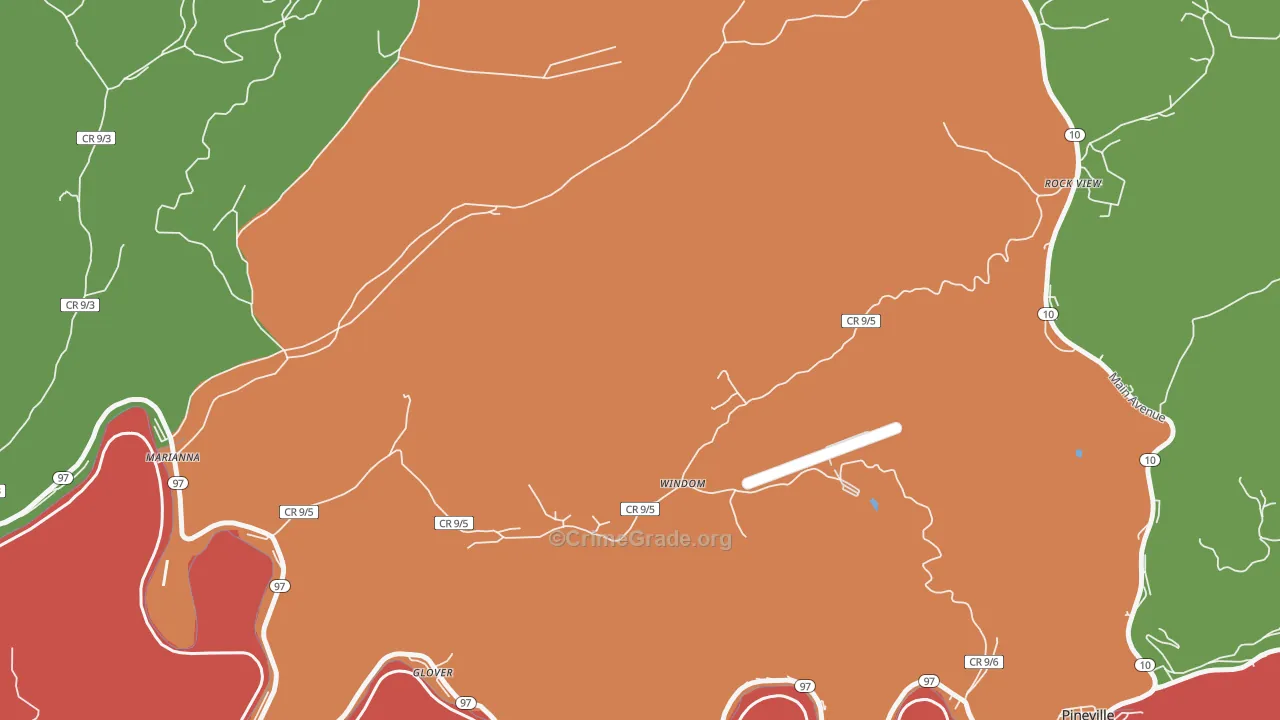 Windom, WV Map of Robbery Rates