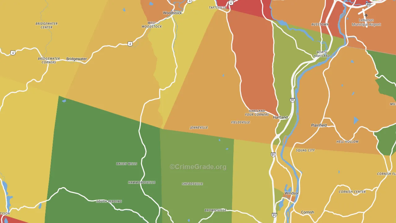 Windsor County, VT Map of Robbery Rates
