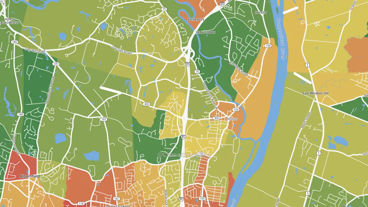 Windsor, CT Map of Robbery Rates
