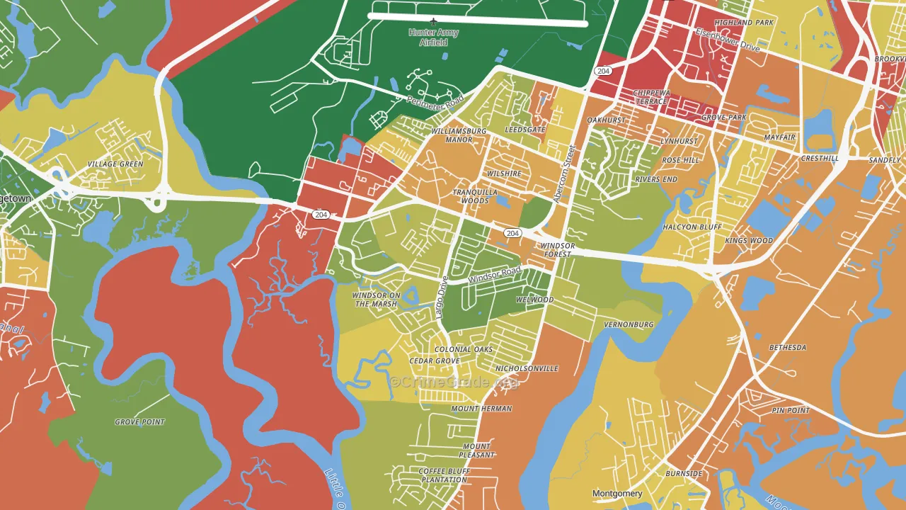 Windsor Forest, Savannah, GA Map of Robbery Rates