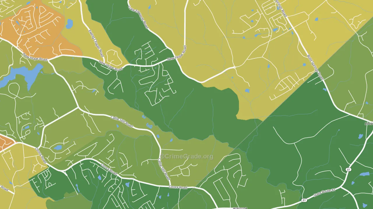 Windsor, GA Map of Robbery Rates