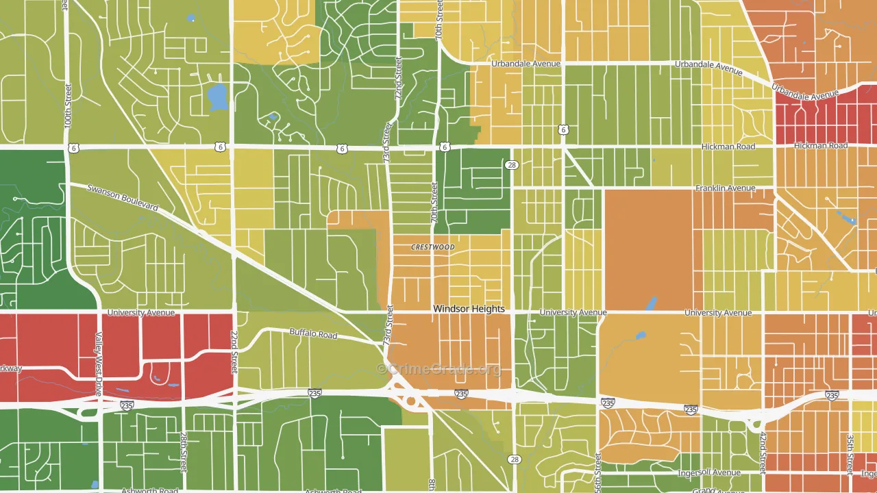 Windsor Heights, IA Map of Robbery Rates