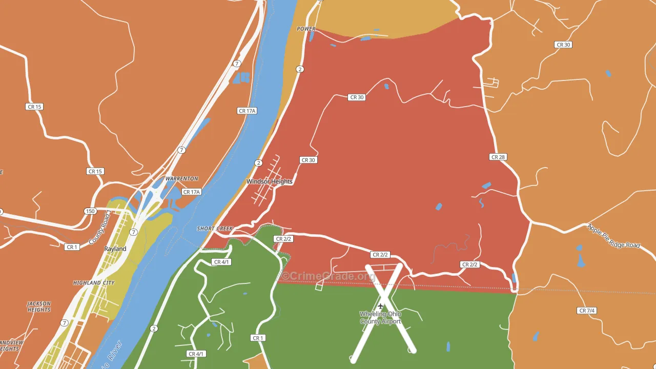 Windsor Heights, WV Map of Robbery Rates