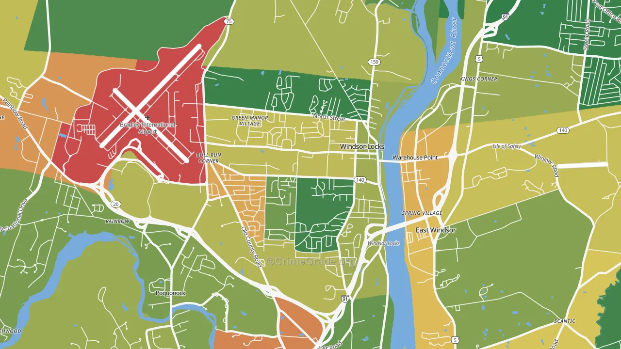 Windsor Locks, CT Map of Robbery Rates