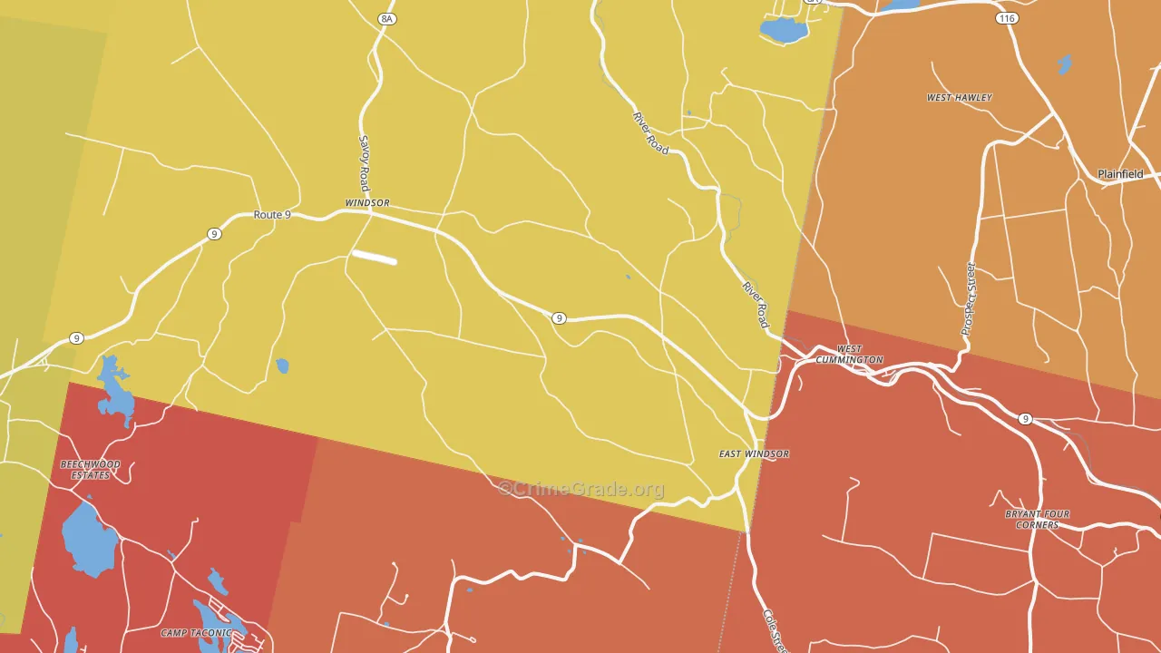 Windsor, MA Map of Robbery Rates