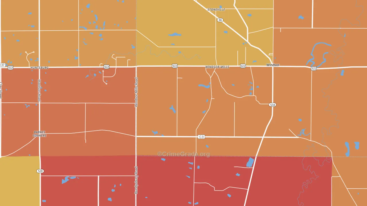 Windsor Mills, OH Map of Robbery Rates