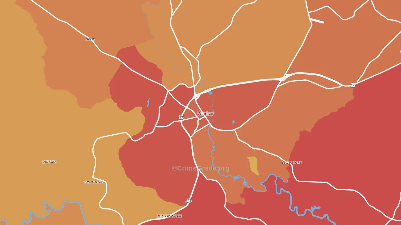 Windsor, NC Map of Robbery Rates