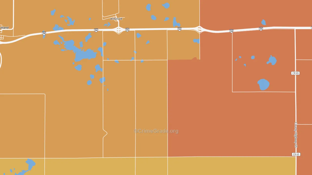 Windsor, ND Map of Robbery Rates