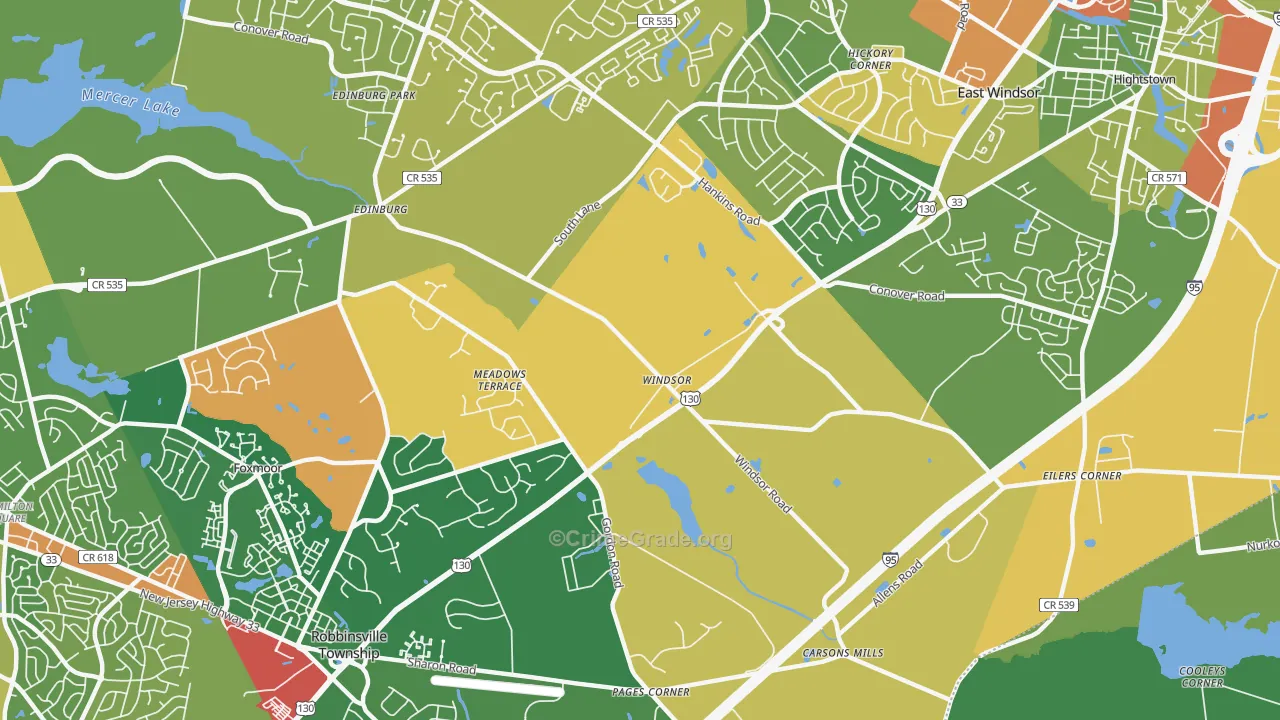 Windsor, NJ Map of Robbery Rates