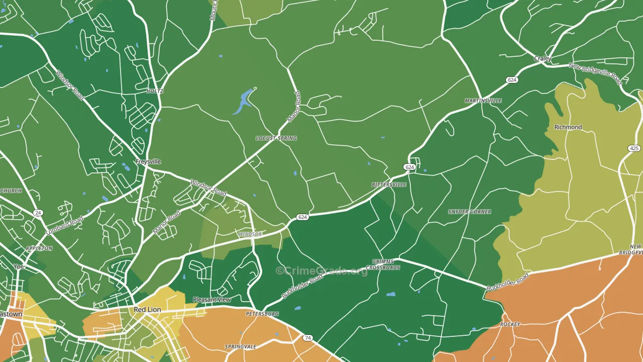 Windsor, PA Map of Robbery Rates