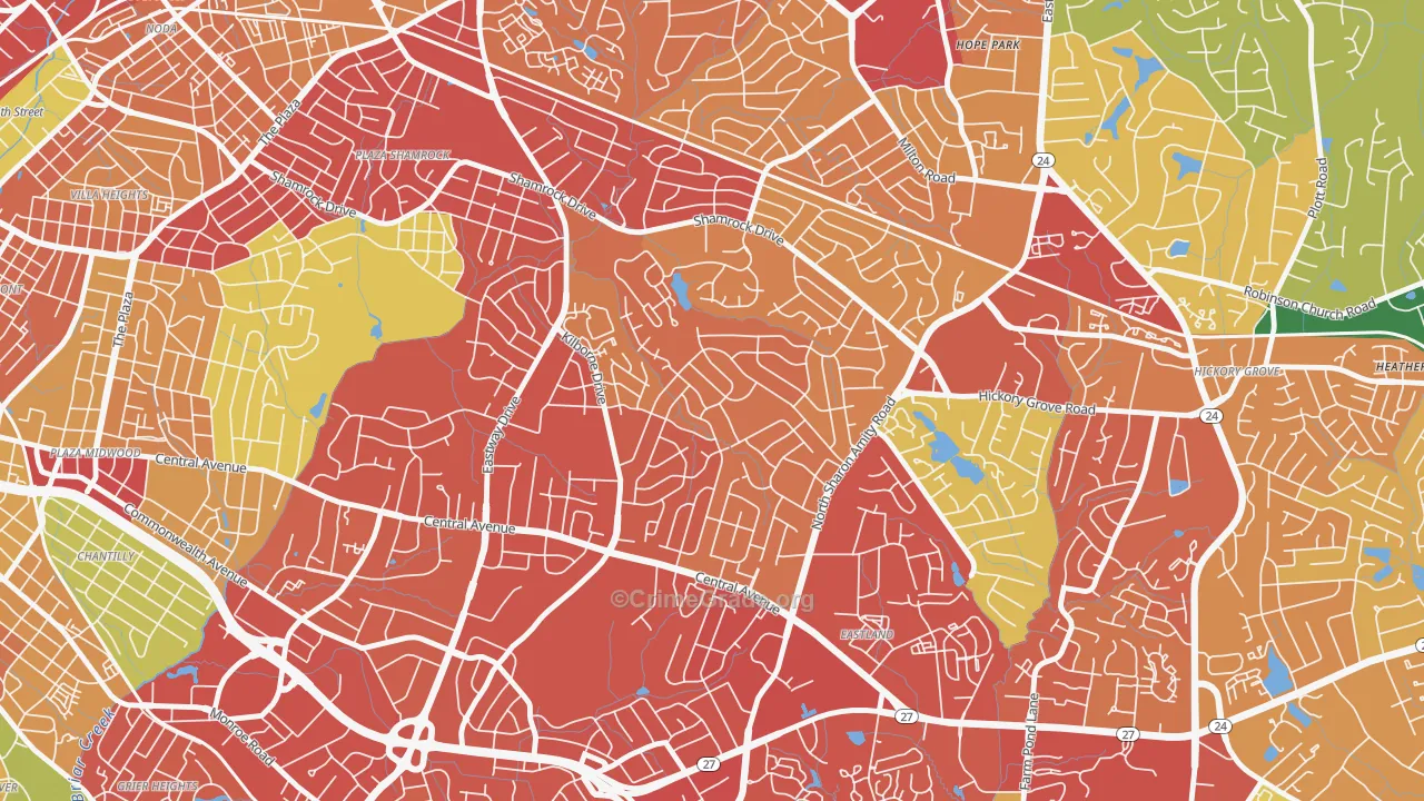 Windsor Park, Charlotte, NC Map of Robbery Rates