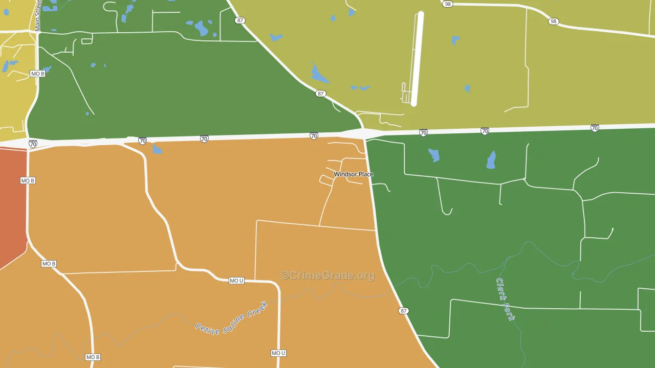 Windsor Place, MO Map of Robbery Rates