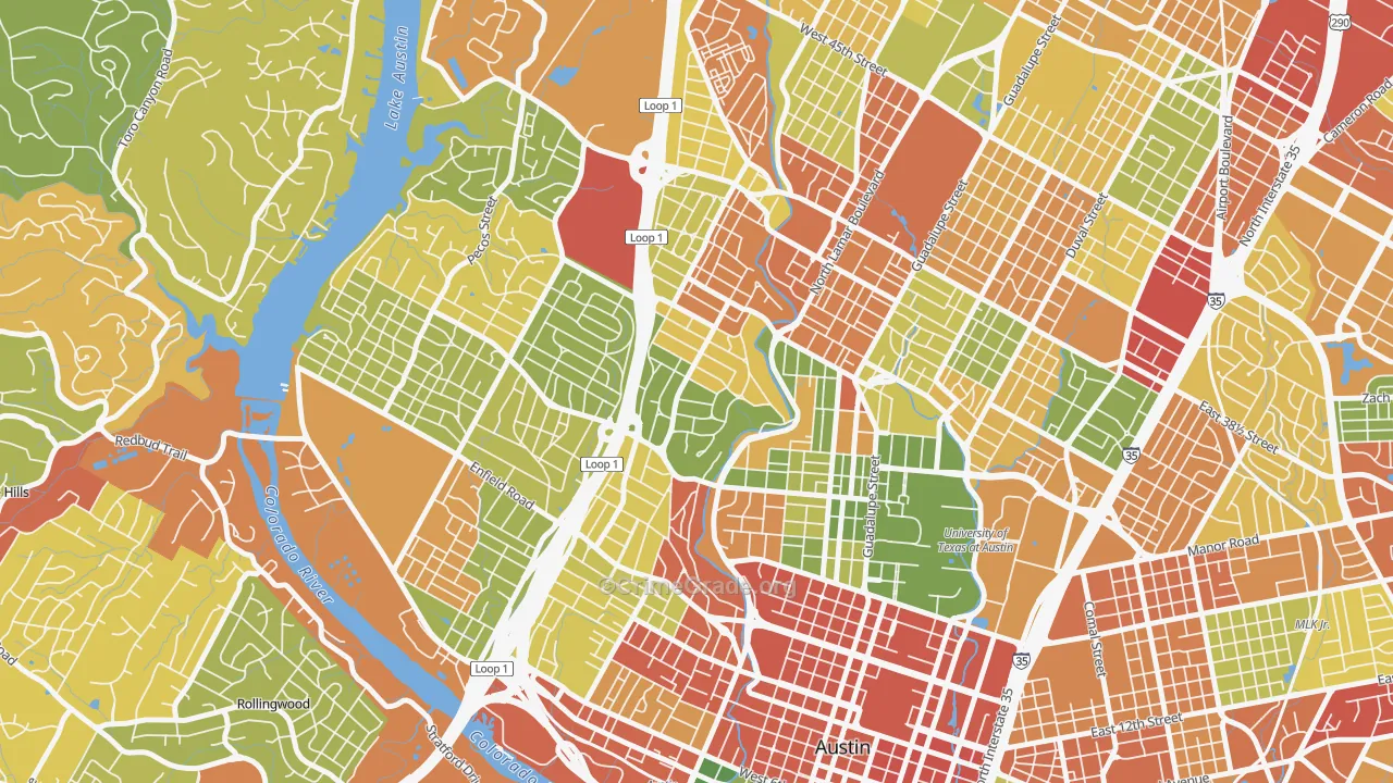 Windsor Road, Austin, TX Map of Robbery Rates
