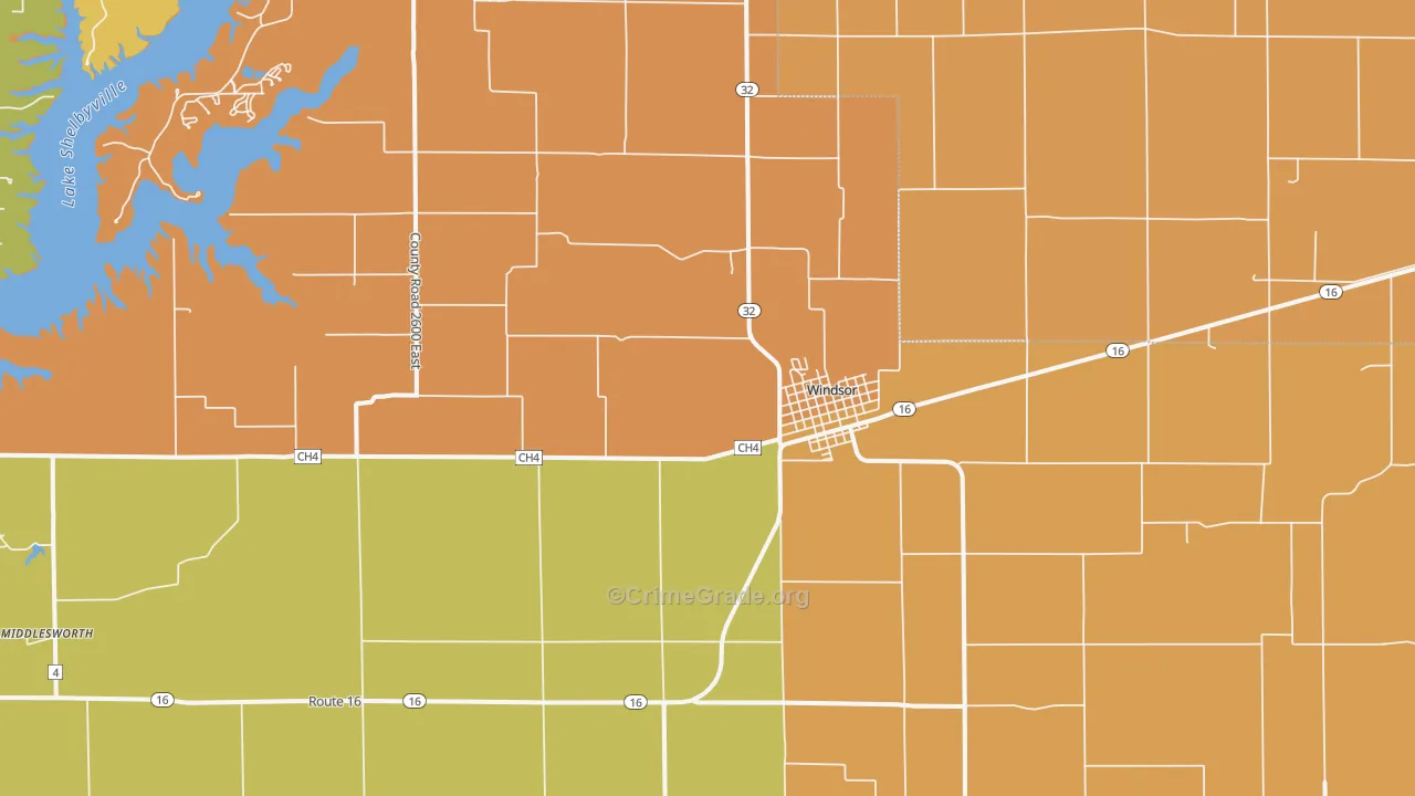 Windsor Shelby County, IL Map of Robbery Rates