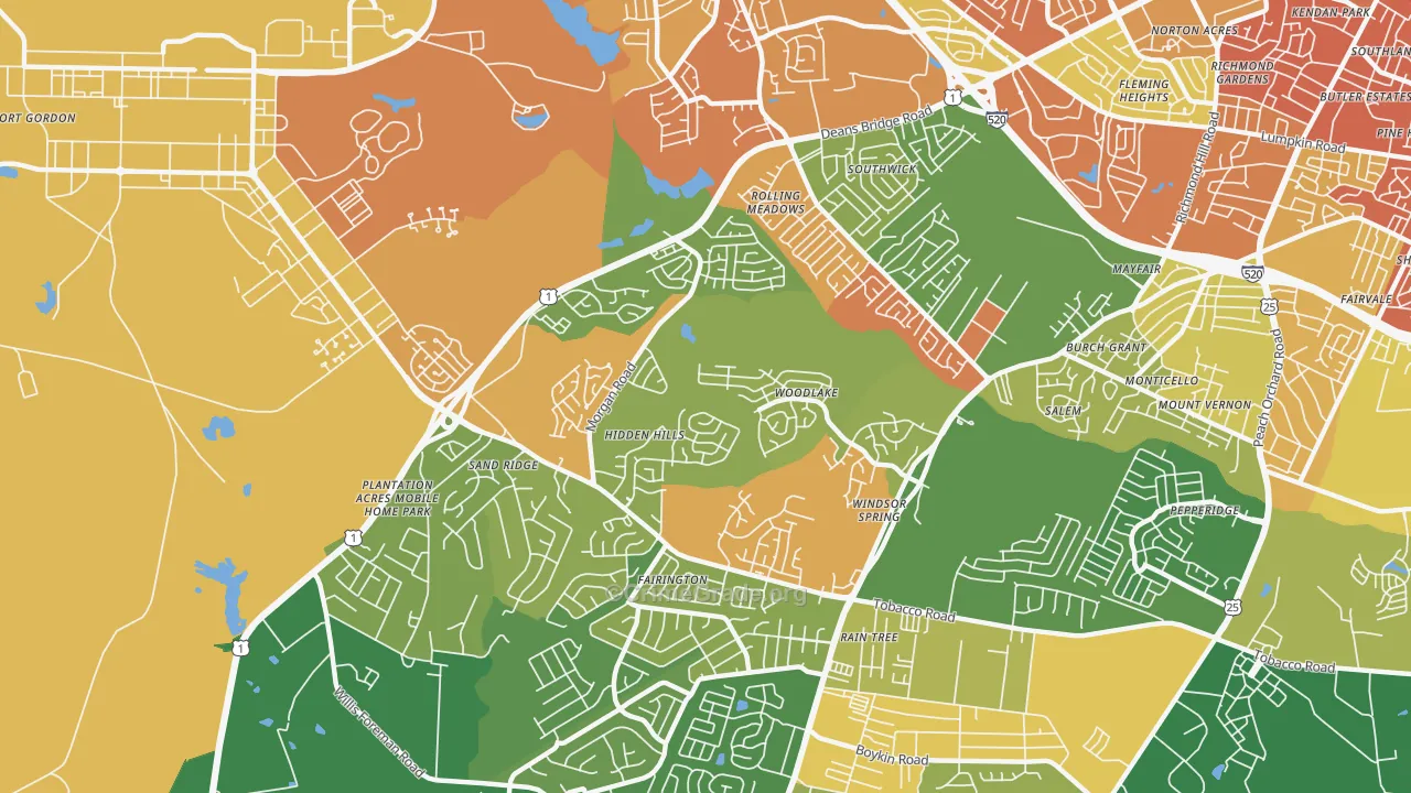 Windsor Spring, Hephzibah, GA Map of Robbery Rates