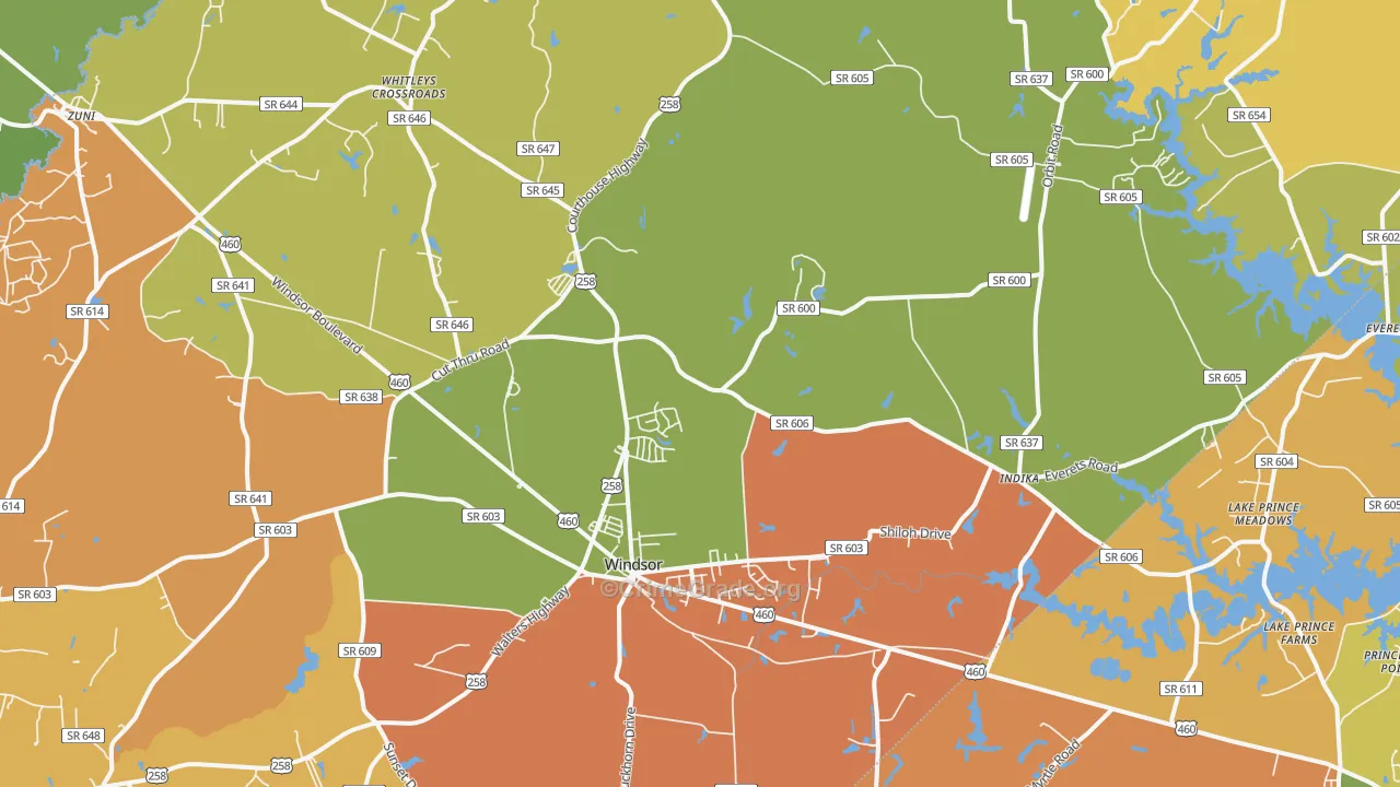 Windsor, VA Map of Robbery Rates