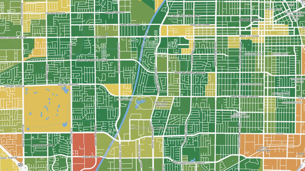 Windsor Village, Santa Ana, CA Map of Robbery Rates