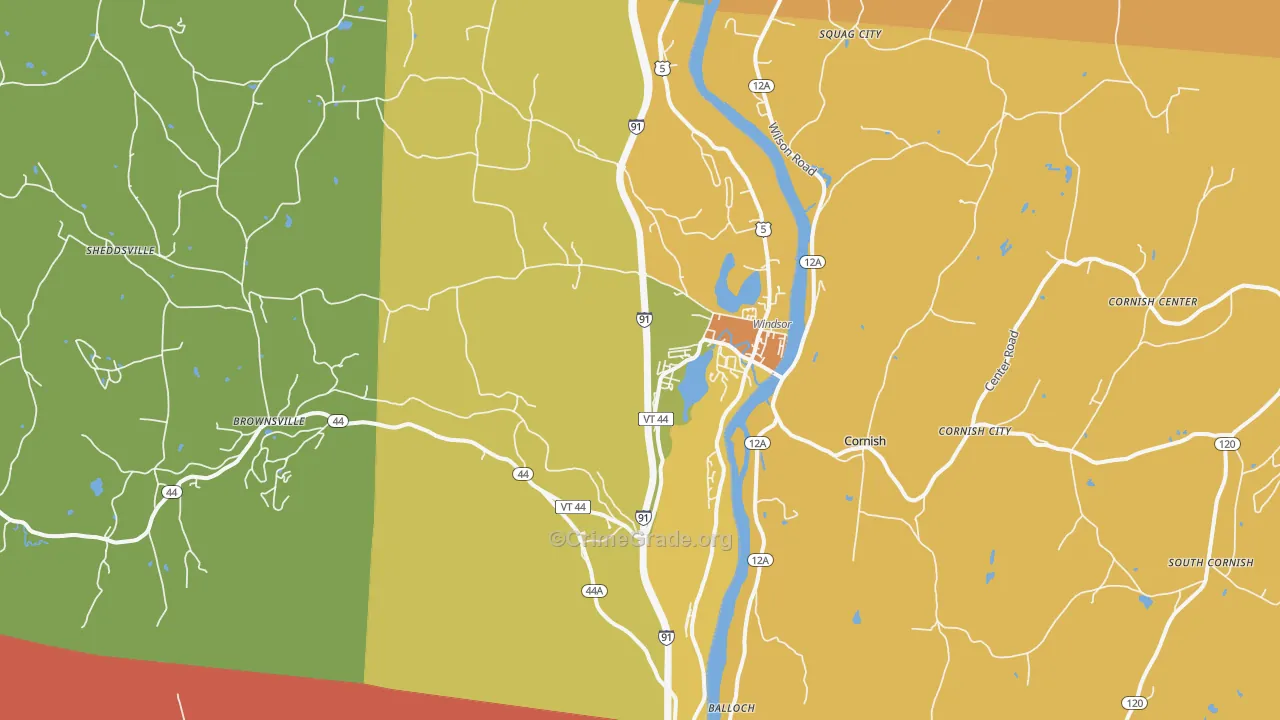Windsor, VT Map of Robbery Rates