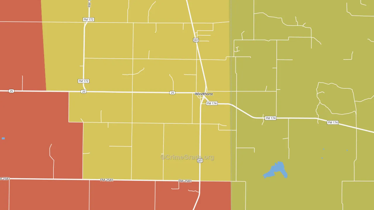 Windthorst, TX Map of Robbery Rates