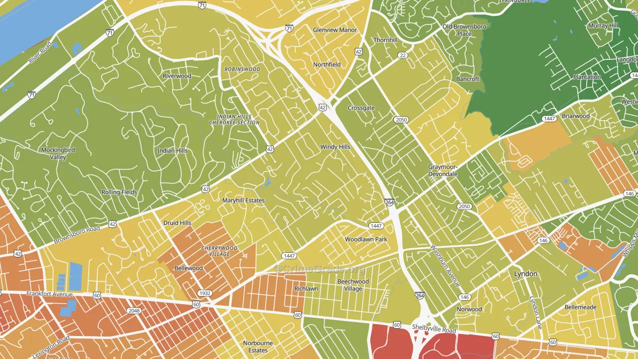 Windy Hills, KY Map of Robbery Rates