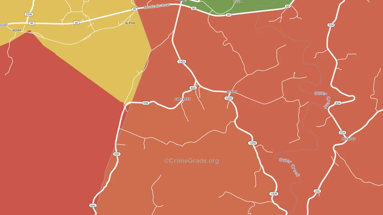 Windy, KY Map of Robbery Rates