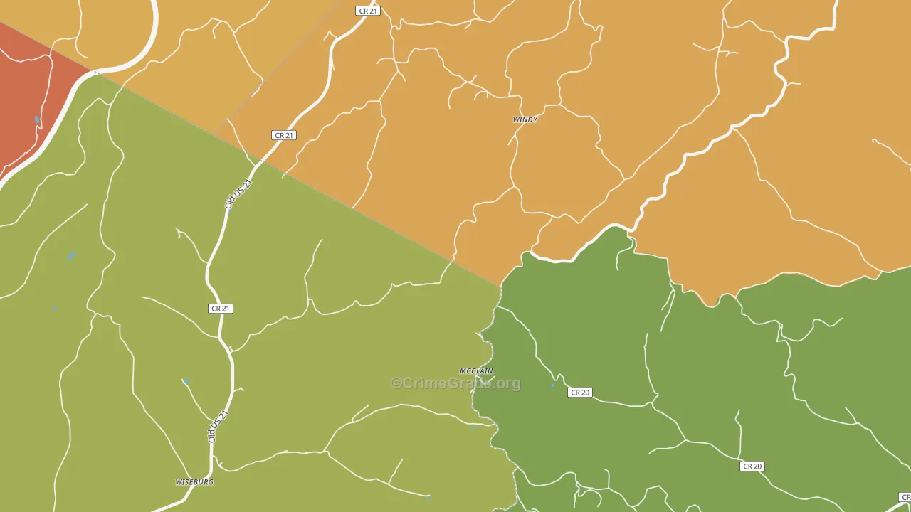 Windy, WV Map of Robbery Rates