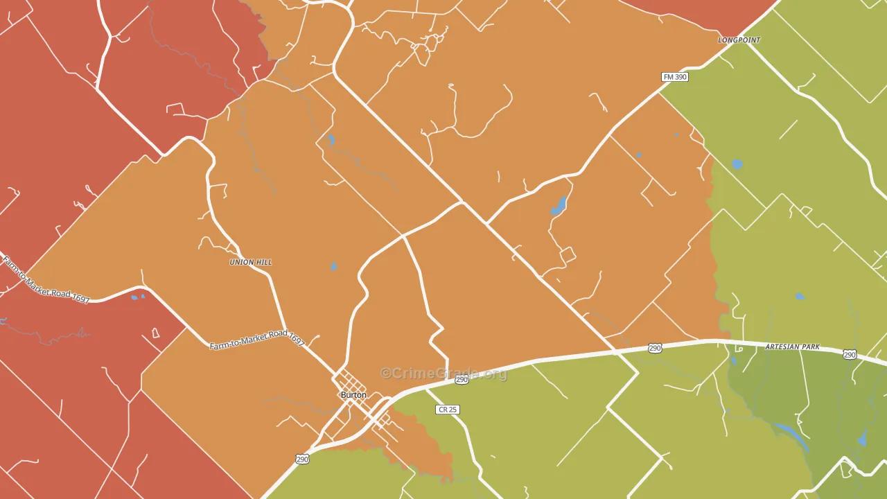 Winedale, TX Map of Robbery Rates