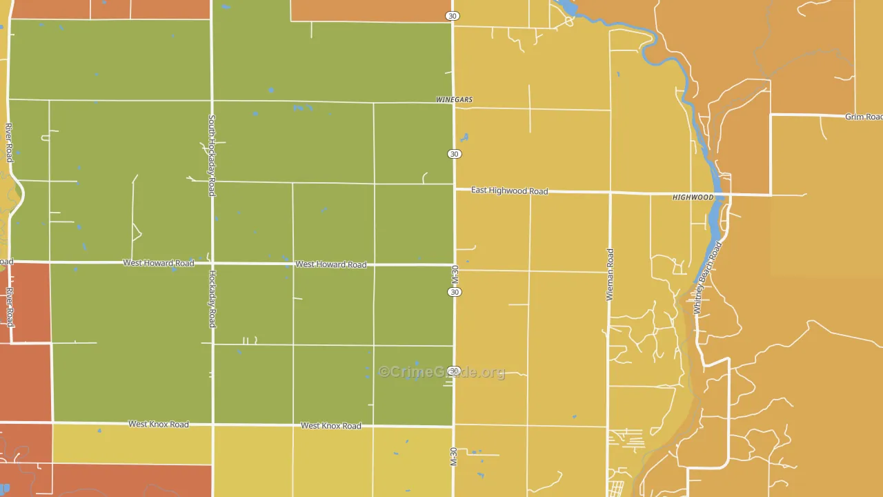Winegars, MI Map of Robbery Rates