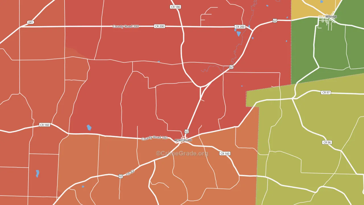 Winesburg, OH Map of Robbery Rates