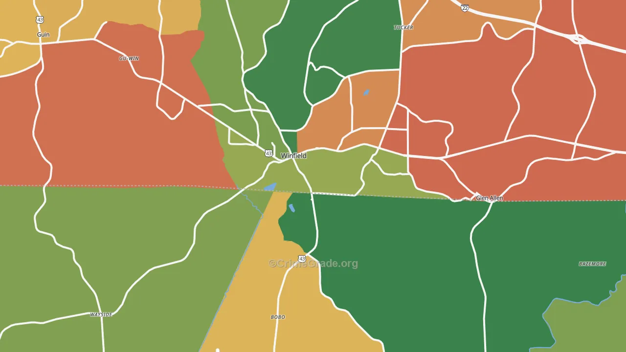Winfield, AL Map of Robbery Rates