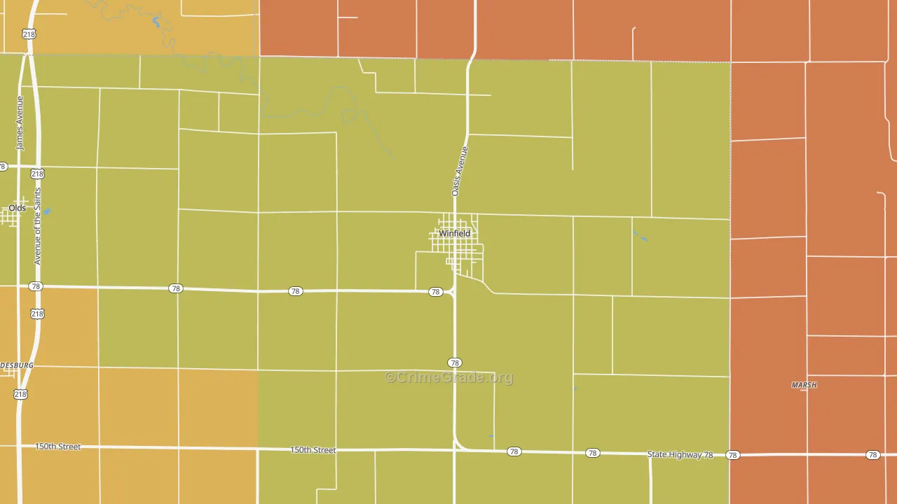 Winfield, IA Map of Robbery Rates