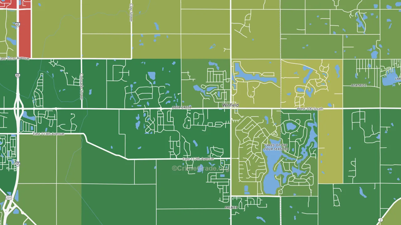 Winfield, IN Map of Robbery Rates