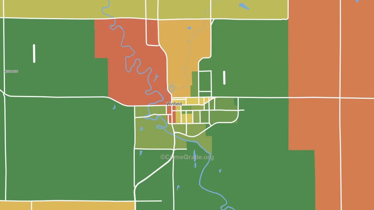 Winfield, KS Map of Robbery Rates