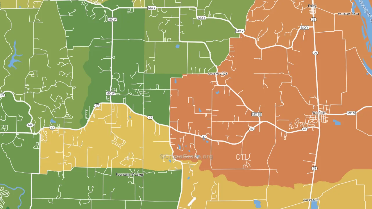 Winfield, MO Map of Robbery Rates