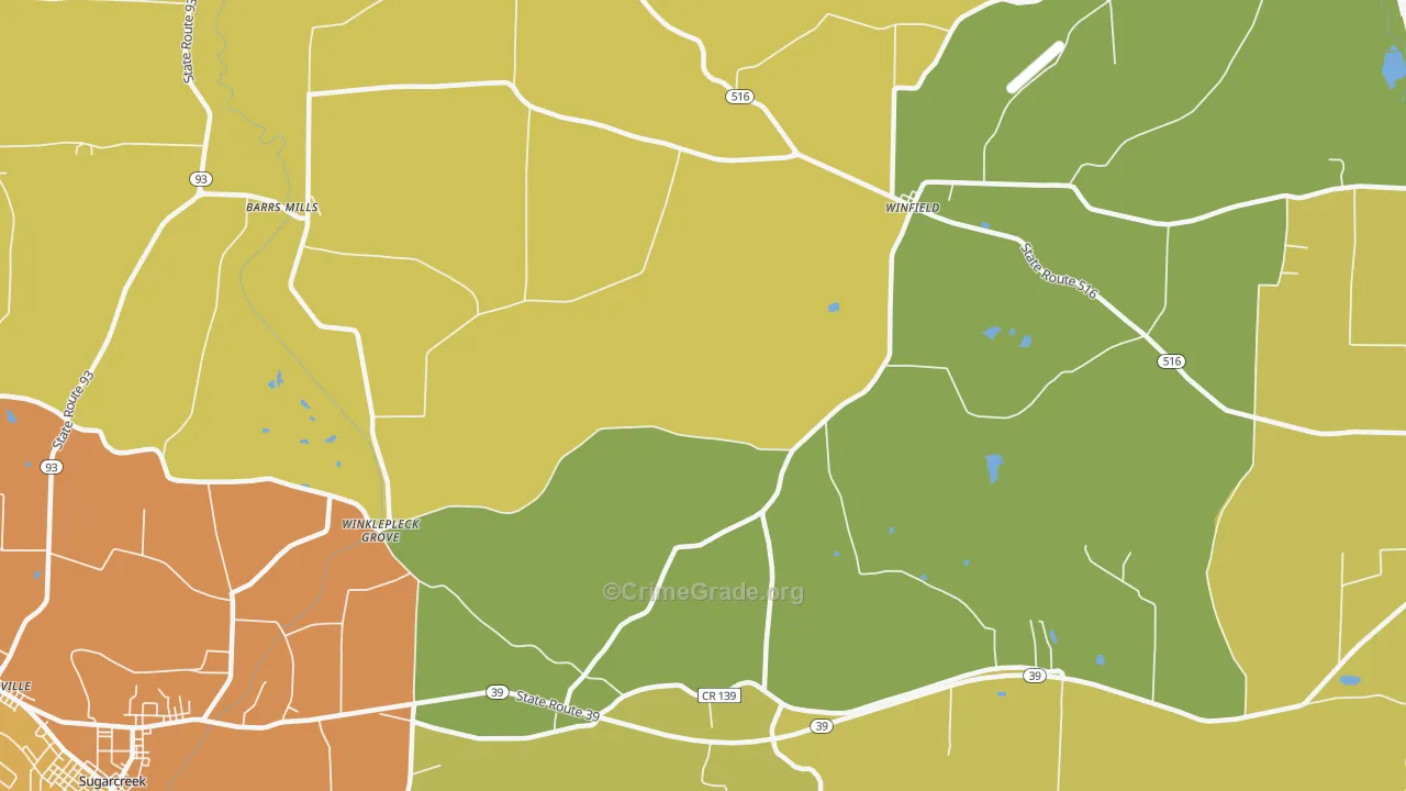 Winfield, OH Map of Robbery Rates