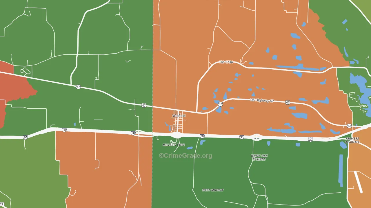 Winfield, TX Map of Robbery Rates