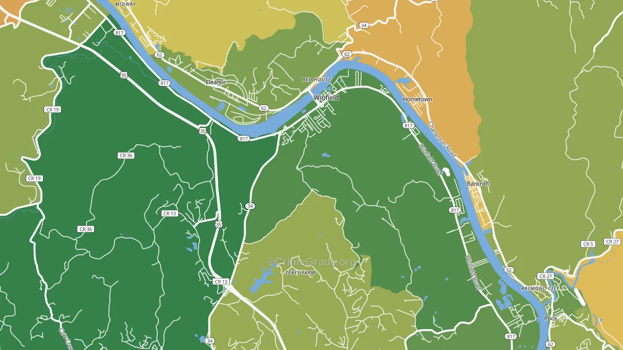 Winfield, WV Map of Robbery Rates