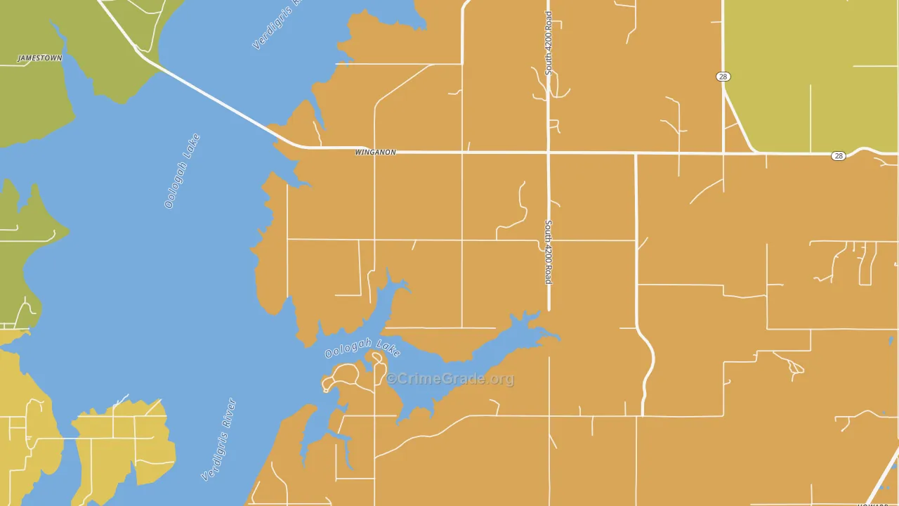 Winganon, OK Map of Robbery Rates