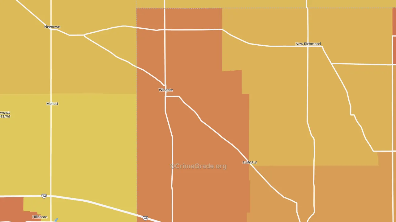 Wingate, IN Map of Robbery Rates