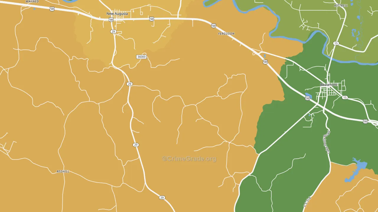 Wingate, MS Map of Robbery Rates