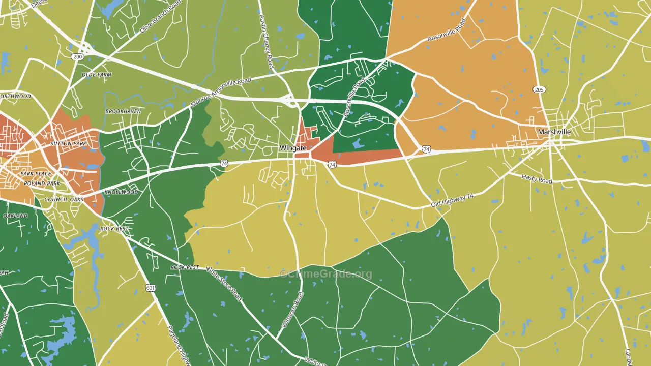 Wingate, NC Map of Robbery Rates